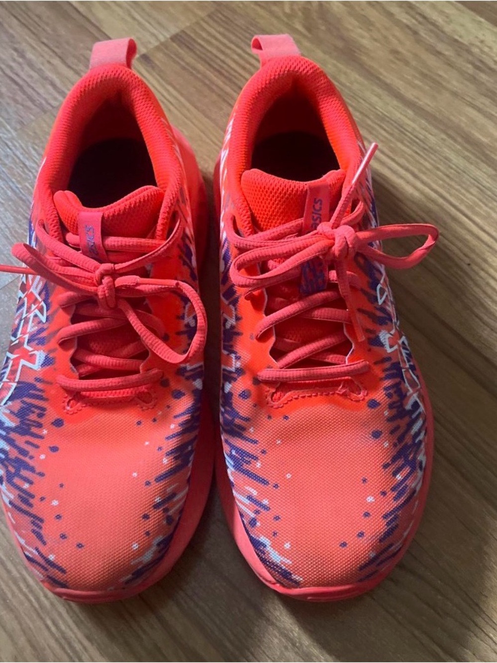 Asics Neon Coral and Purple Patterned Sneakers